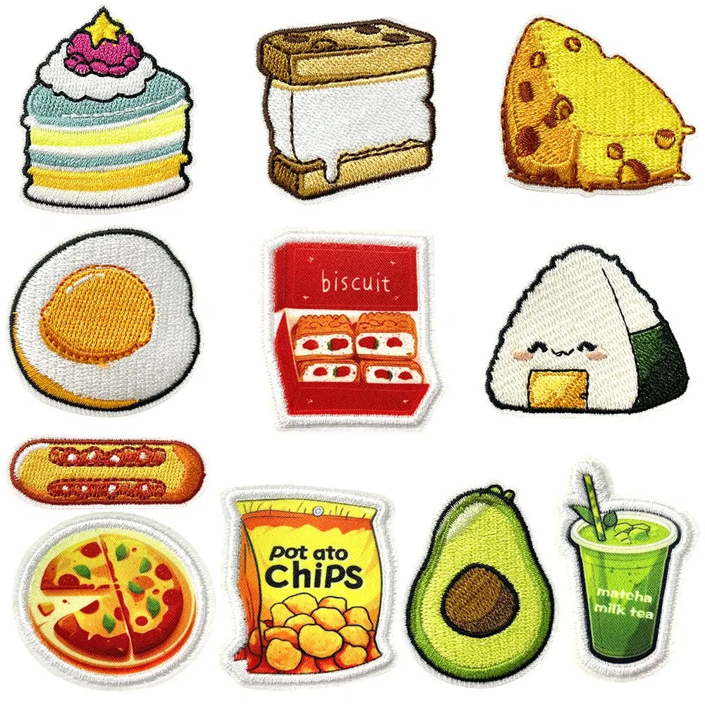 Cartoon food patch set in thread embroidery