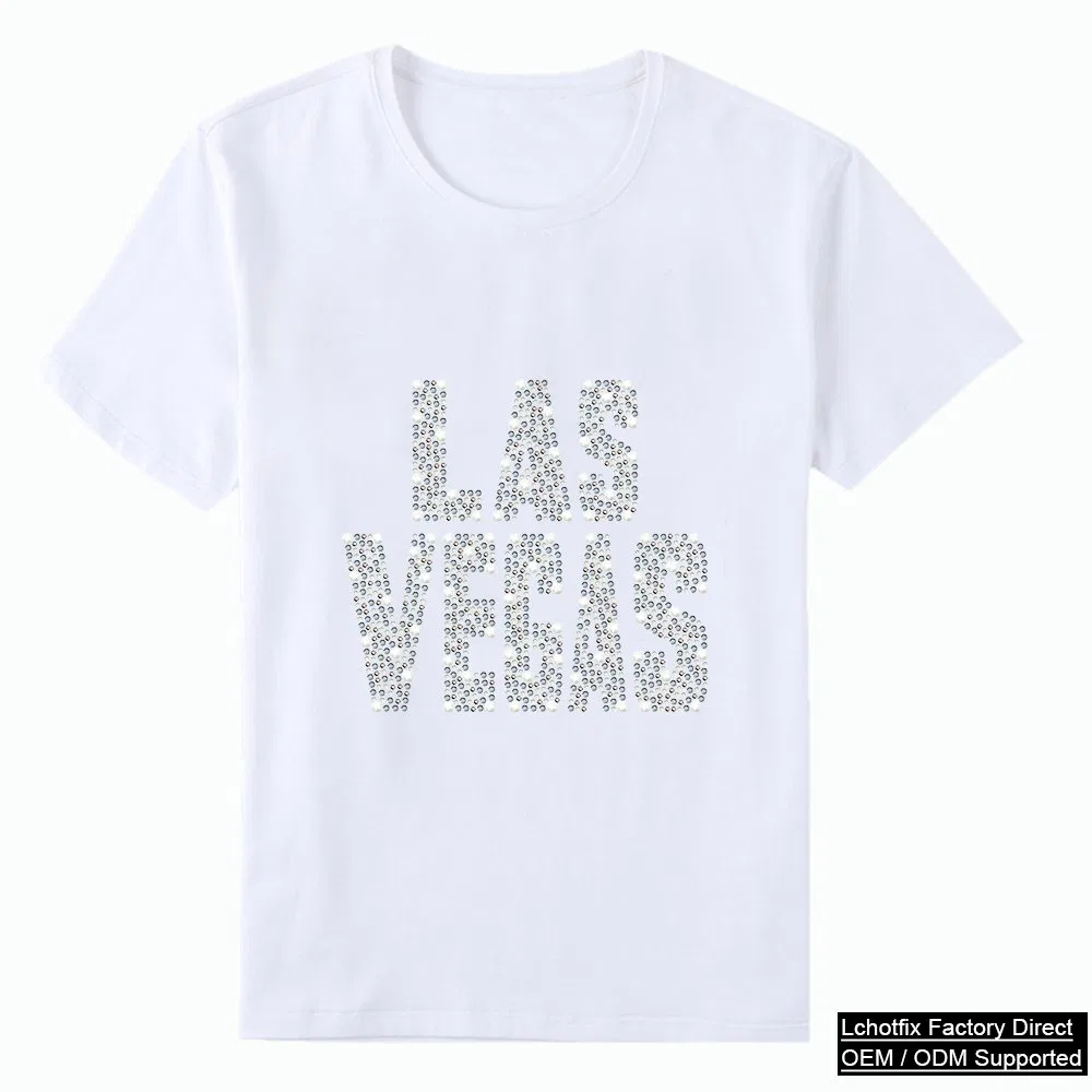 Cotton Las Vegas full crystal letter rhinestone T-shirt reference