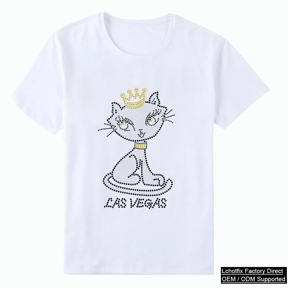 Minimal crown cat rhinestone T-shirt composition reference