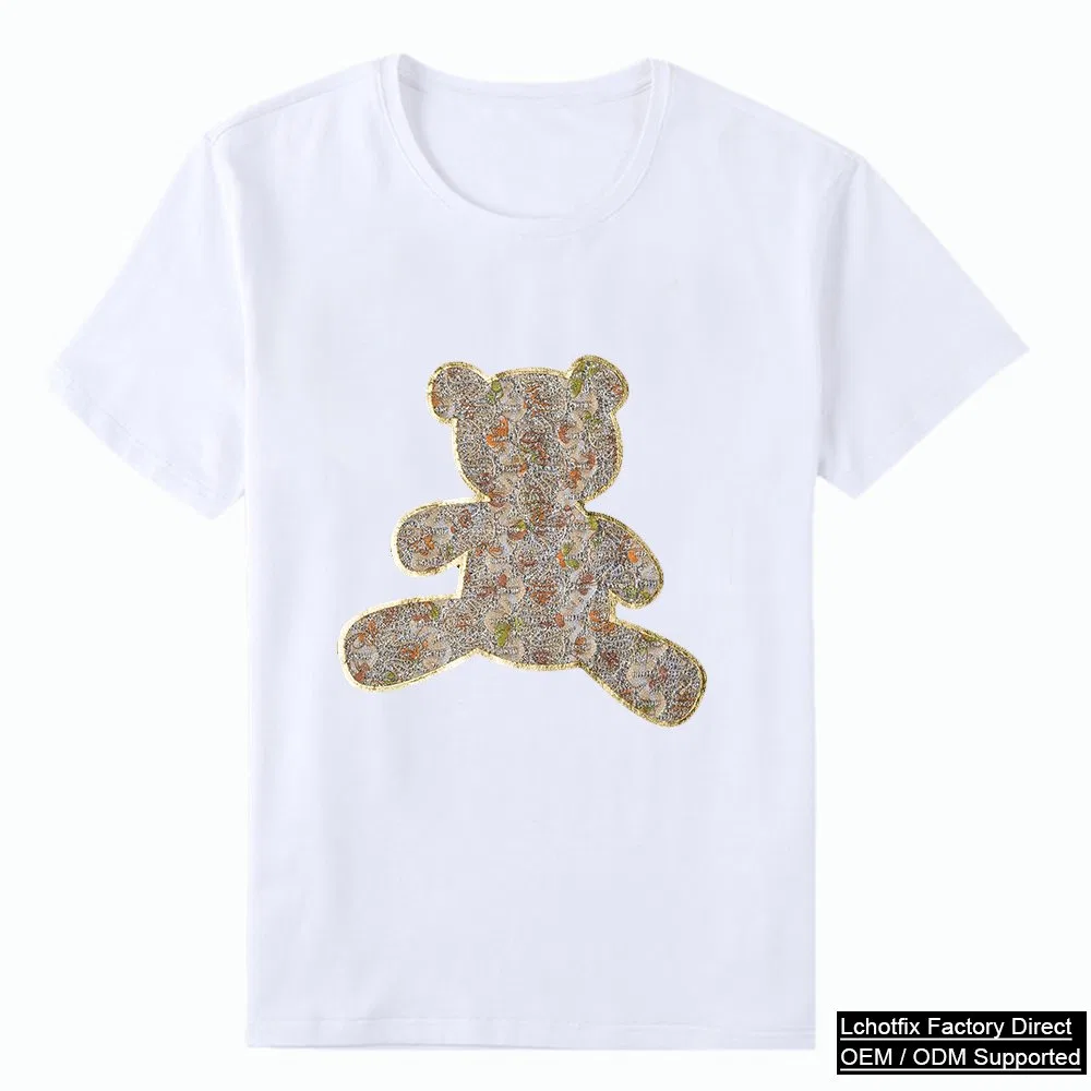 Fabric rhinestone heat transfer patch with a visible shaped edge
