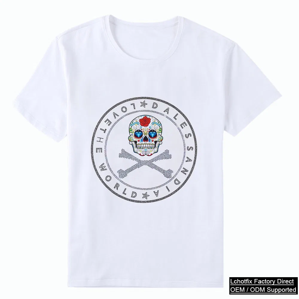 Sugar skull and crossbones rhinestone graphic T-shirt reference