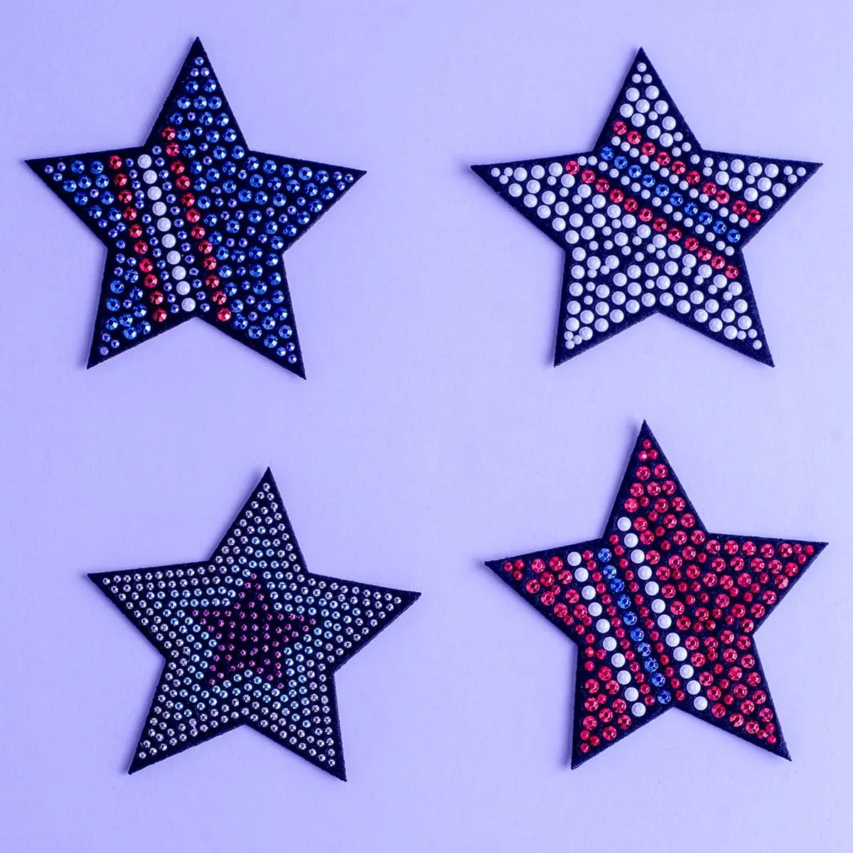 Rhinestone badge for shirts with a square star silhouette
