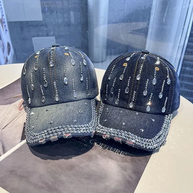Baseball cap decorated with AB crystal rhinestones