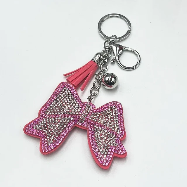 Rhinestone bow and tassel keychain