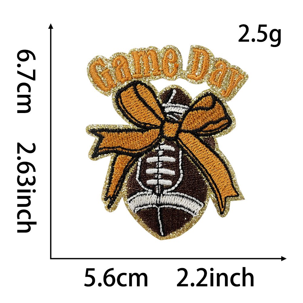 hot-selling bowknot & football element glitter embroidered patch, DIY Bee shape iron-on applique badge 