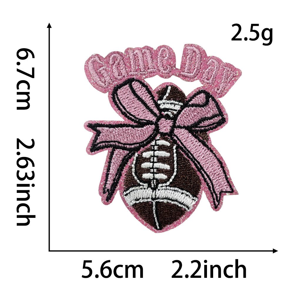 hot-selling bowknot & football element glitter embroidered patch, DIY Bee shape iron-on applique badge 