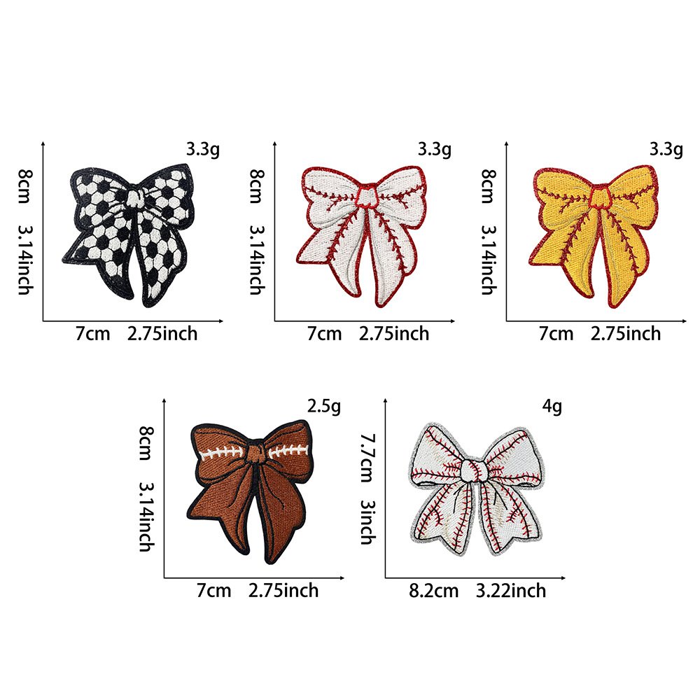 Glitter Vintage Silver Leather Bowknot Baseball Embroidered Iron-on Patch DIY Large Applique patch