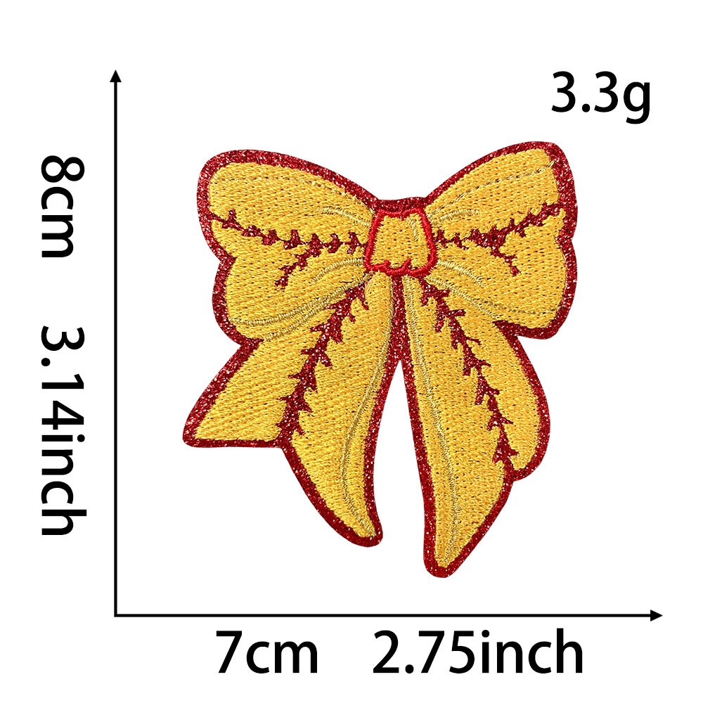 Glitter Vintage Silver Leather Bowknot Baseball Embroidered Iron-on Patch DIY Large Applique patch