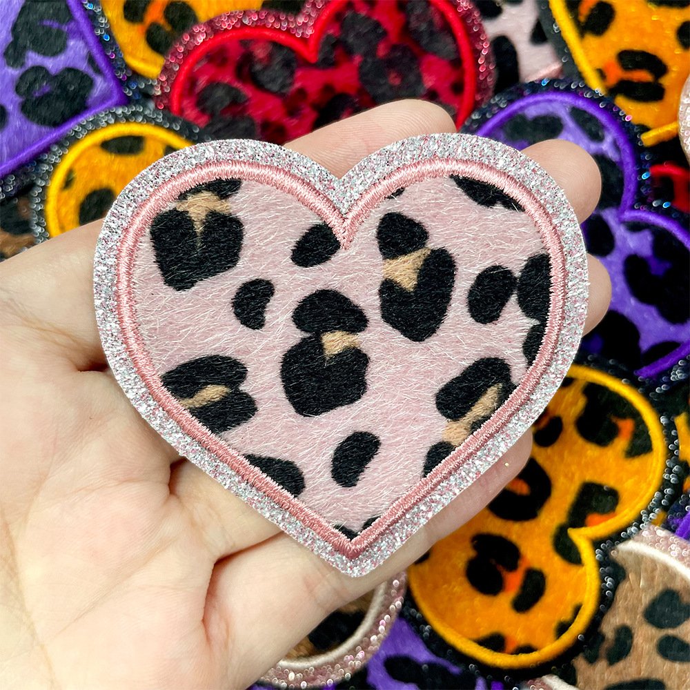 Glitter Heart Leopard Print Iron-on Patch DIY Small Applique for Bags Hats