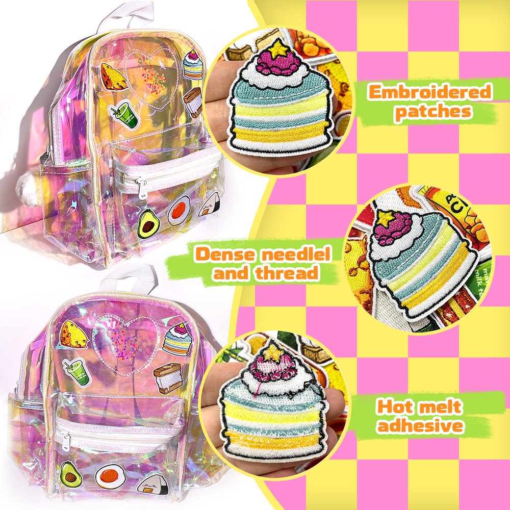 Iron-On Fun: Cartoon Food Patch Sets for Jackets, Bags & DIY,cosmetic bags, and accessories, with adhesive backing for iron-on application