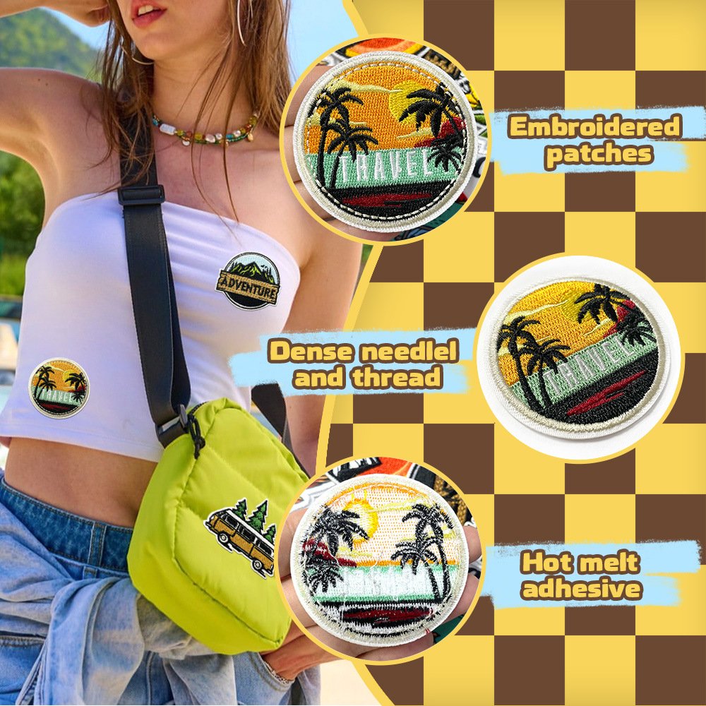 Explore & Create: Outdoor Adventure logo Iron-On Patches for apparel and bags, with adhesive backing