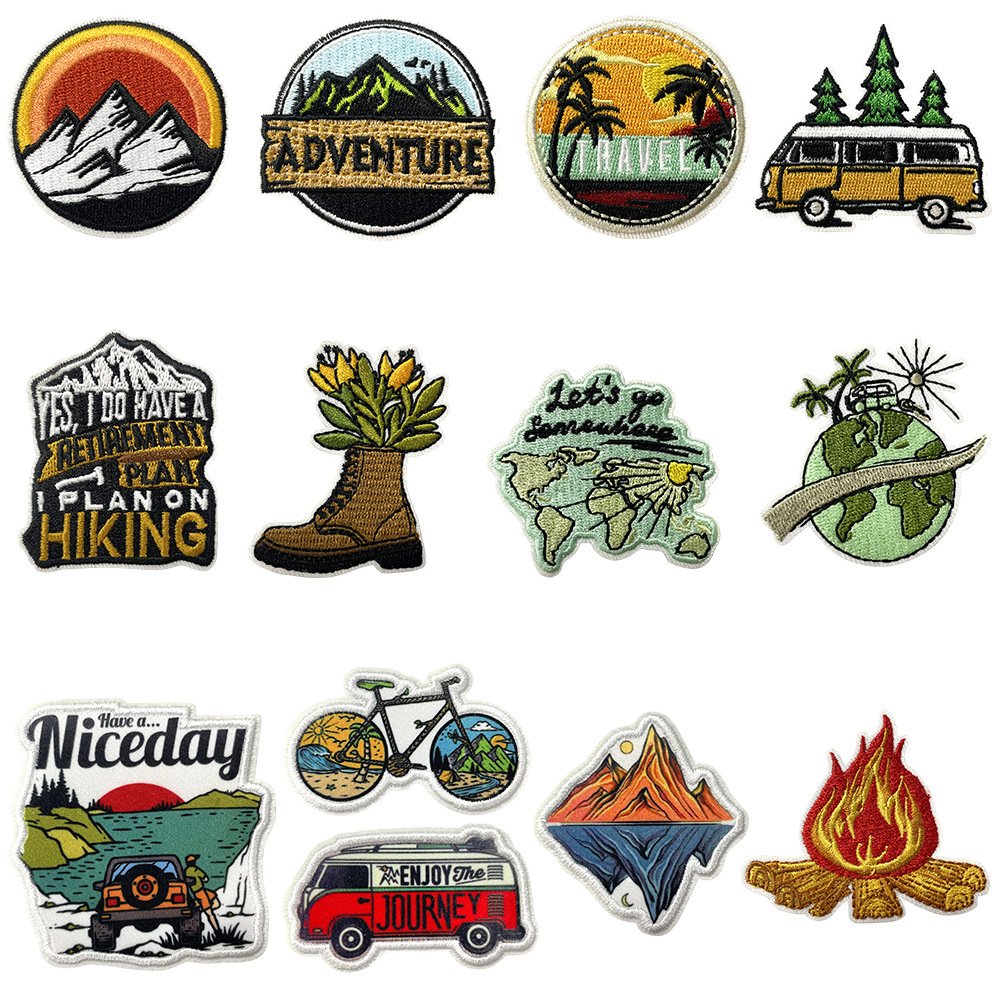 Explore & Create: Outdoor Adventure logo Iron-On Patches for apparel and bags, with adhesive backing - Custom Heat Transfer