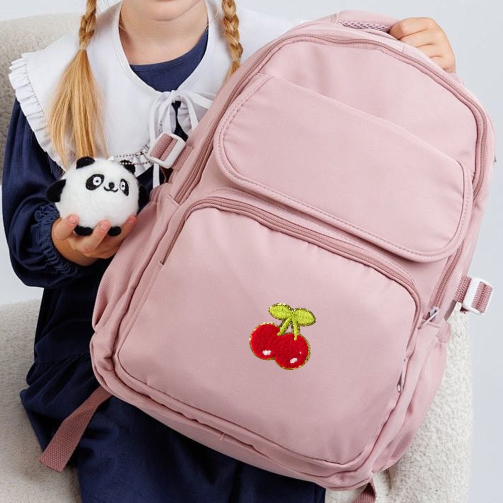 In-stock hot-selling DIY gold-rimmed chenille cherry patches with adhesive backing for planners, bags, and apparel