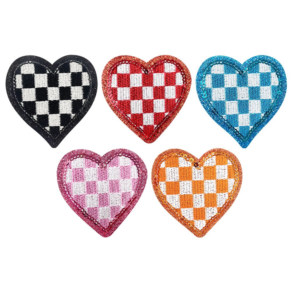 Leopard print heart, star, and lightning bolt sequin iron-on embroidered patches for backpacks, hats, and appare - Custom Heat Transfer