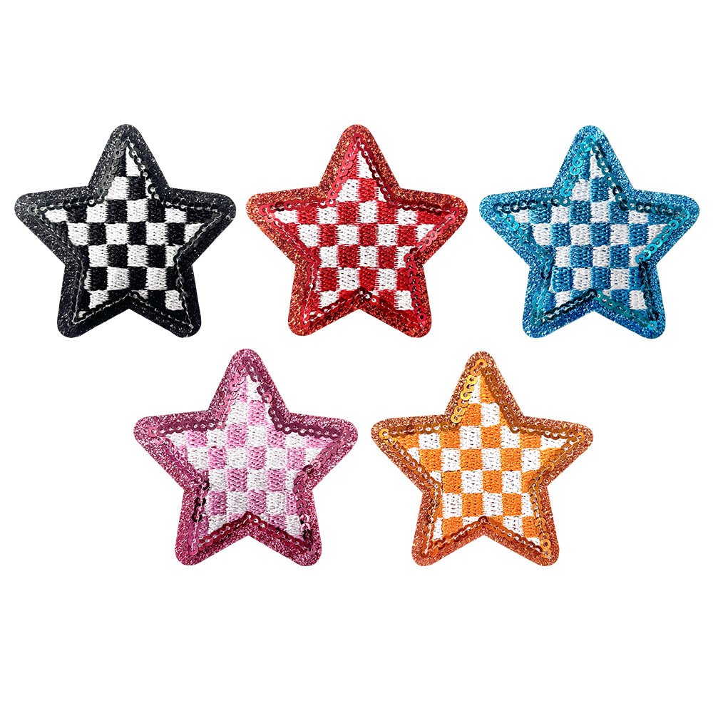 Leopard print heart, star, and lightning bolt sequin iron-on embroidered patches for backpacks, hats, and appare