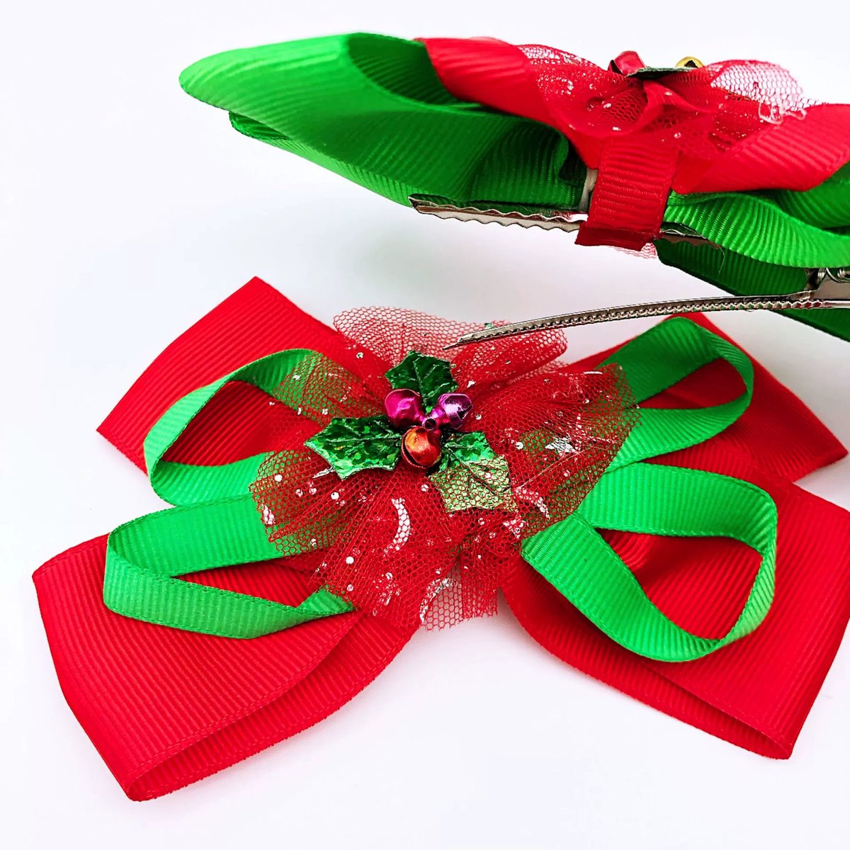 Halloween Party Turkey Bow Hair Clip Set – Kids Glitter Ribbon Hair Accessories