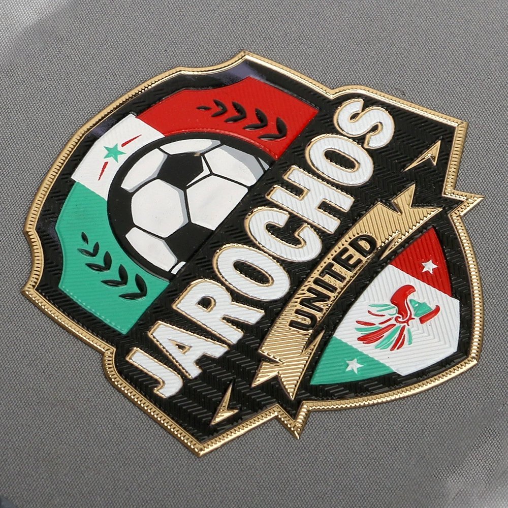 Custom 3D TPU Soft Rubber Logo Patches – Gold & Silver Eco-Friendly Embossed Labels for Clothing