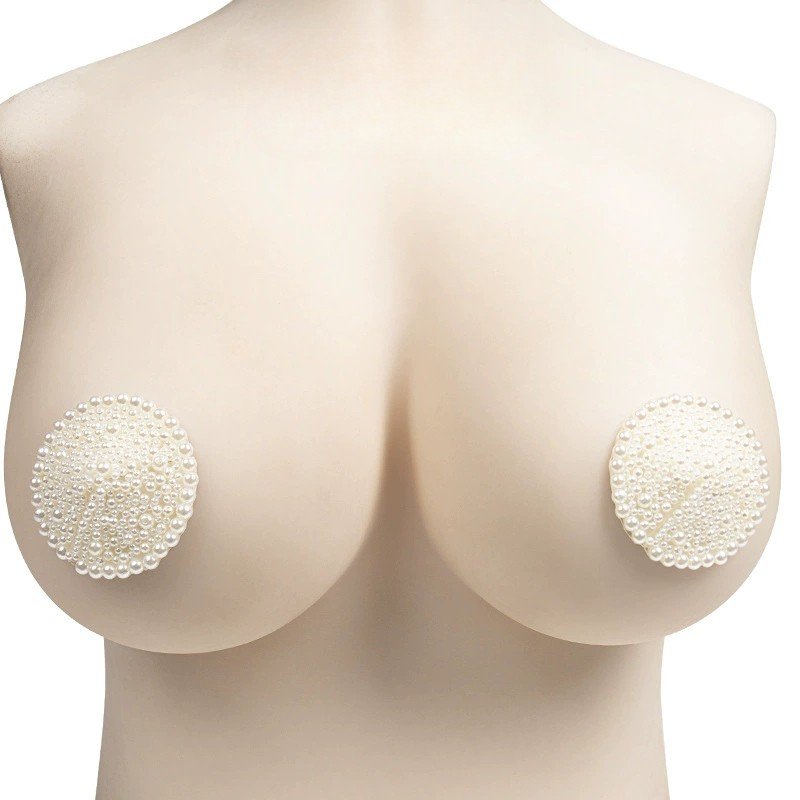 Reusable White Pearl Pasties – Acrylic PU Leather Adhesive Nipple Covers Invisible Seamless