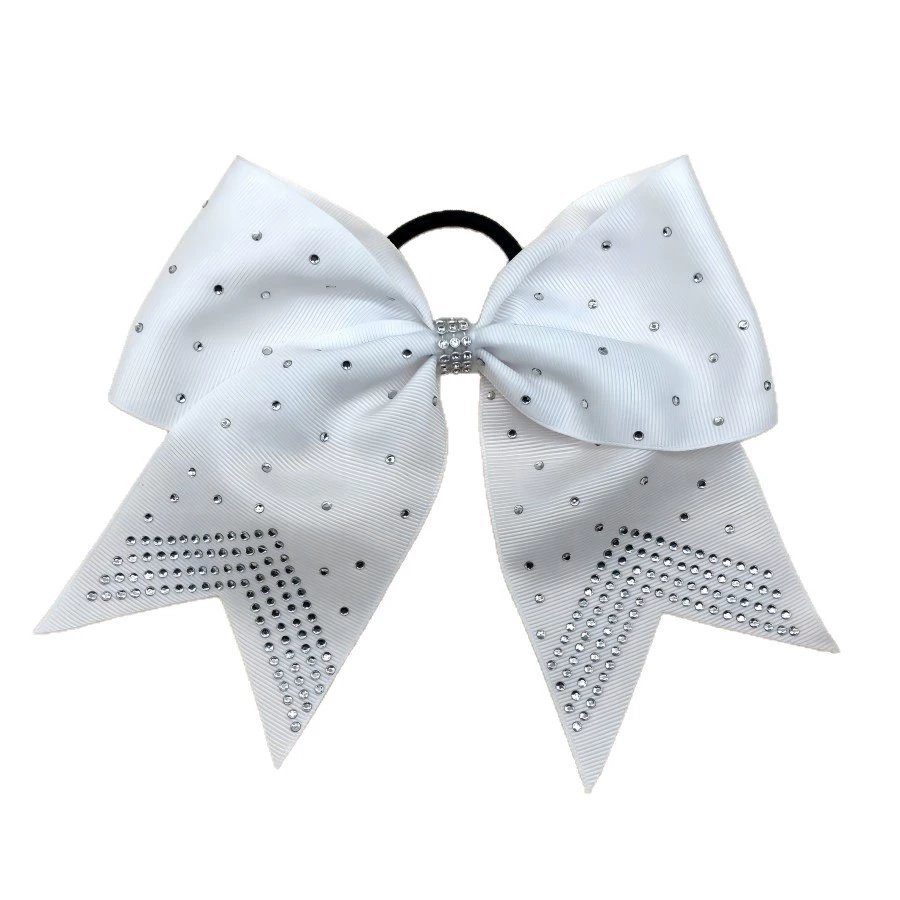 Handmade Kids Big Bow Rhinestone Cheer Hair Clip – Large Ribbon Bow Ponytail Holder Headwear