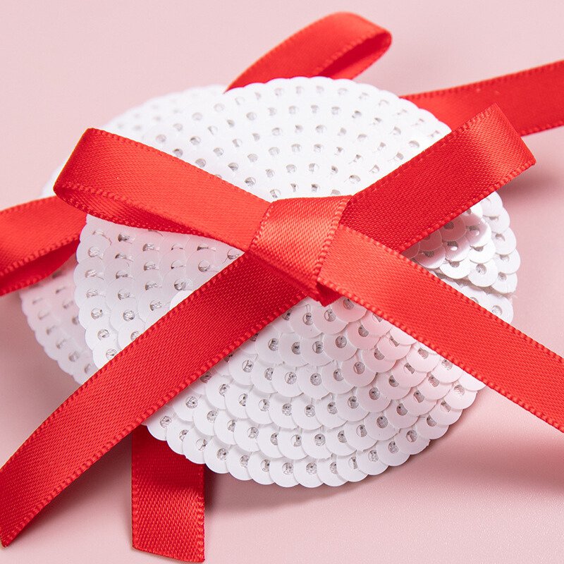 Valentine’s Red Sequin Ribbon Nipple Pasties – PVC PU Leather Invisible brest Stickers