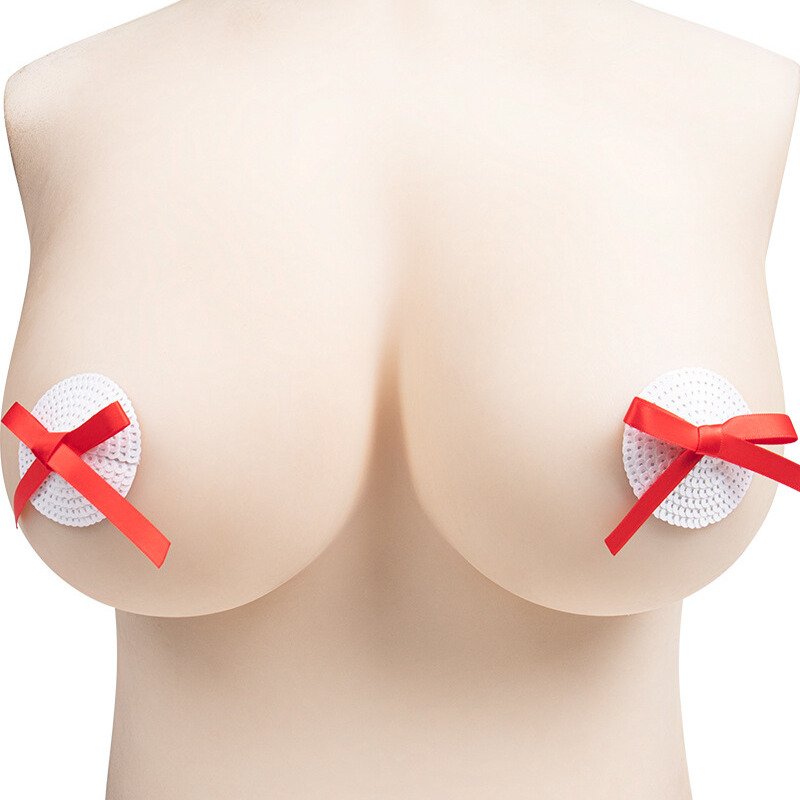 Valentine’s Red Sequin Ribbon Nipple Pasties – PVC PU Leather Invisible brest Stickers