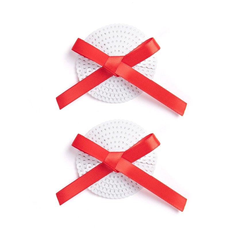 Valentine’s Red Sequin Ribbon Nipple Pasties – PVC PU Leather Invisible brest Stickers