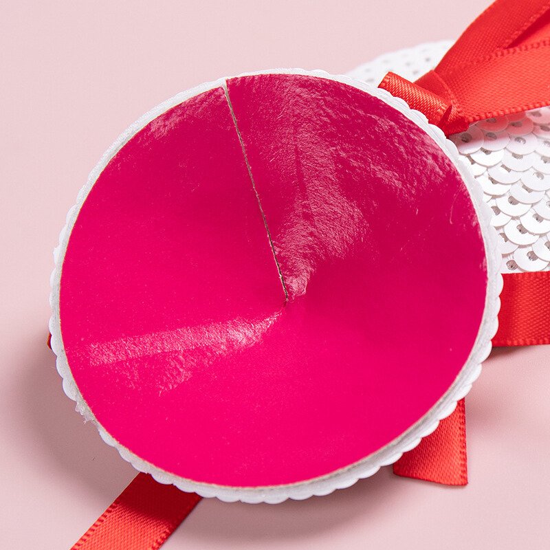 Valentine’s Red Sequin Ribbon Nipple Pasties – PVC PU Leather Invisible brest Stickers