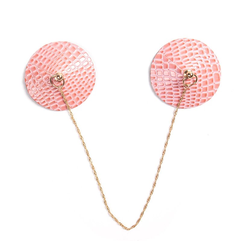 Plaid Round Nipple Pasties with PU Leather & Alloy Chain – Invisible Adhesive Breast Covers