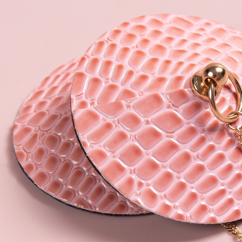 Plaid Round Nipple Pasties with PU Leather & Alloy Chain – Invisible Adhesive Breast Covers