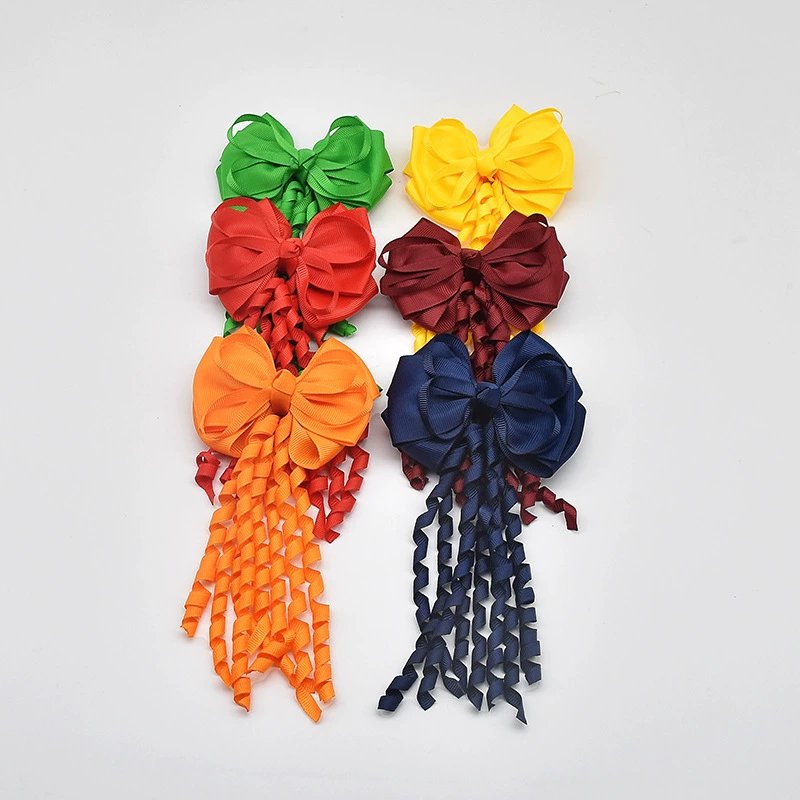 Cheerleading Stage Hair Accessories – Long Ribbon Bow Elastic Hair Tie with Tassel Tail