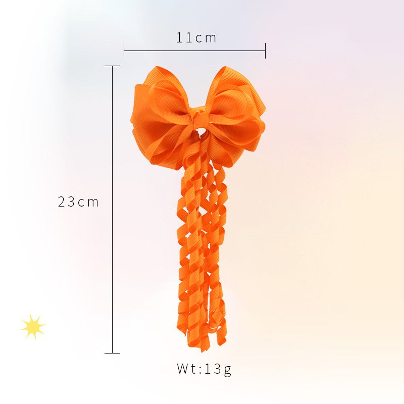 Cheerleading Stage Hair Accessories – Long Ribbon Bow Elastic Hair Tie with Tassel Tail