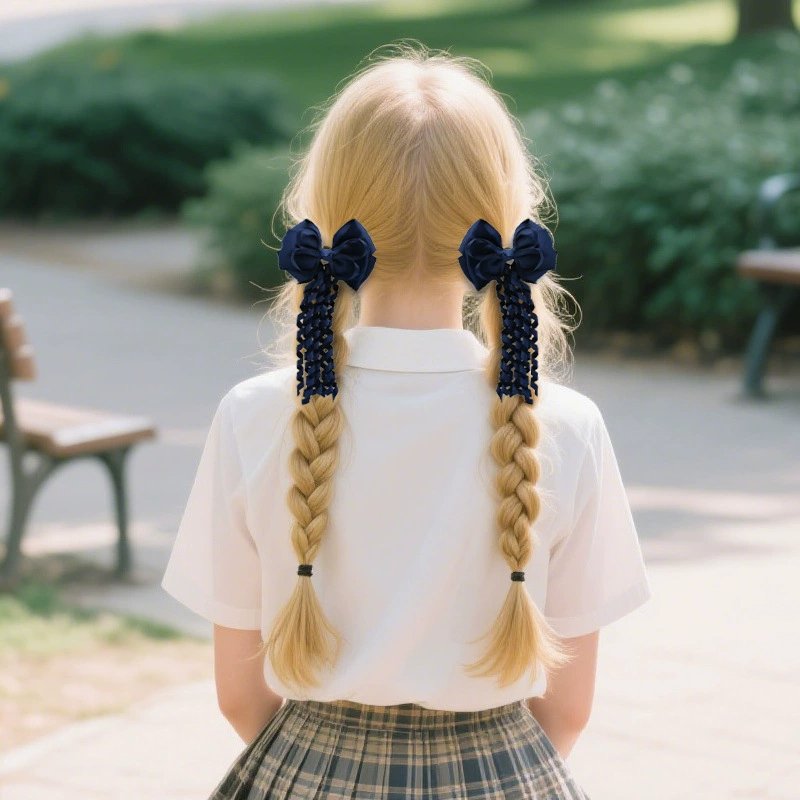 Cheerleading Stage Hair Accessories – Long Ribbon Bow Elastic Hair Tie with Tassel Tail