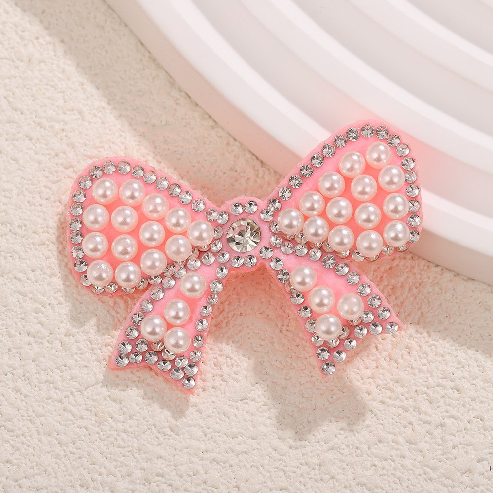 Pearl Bow Rhinestone Iron-On Patch – Full Diamond Non-Woven Applique for Bags, Clothing & Accessories