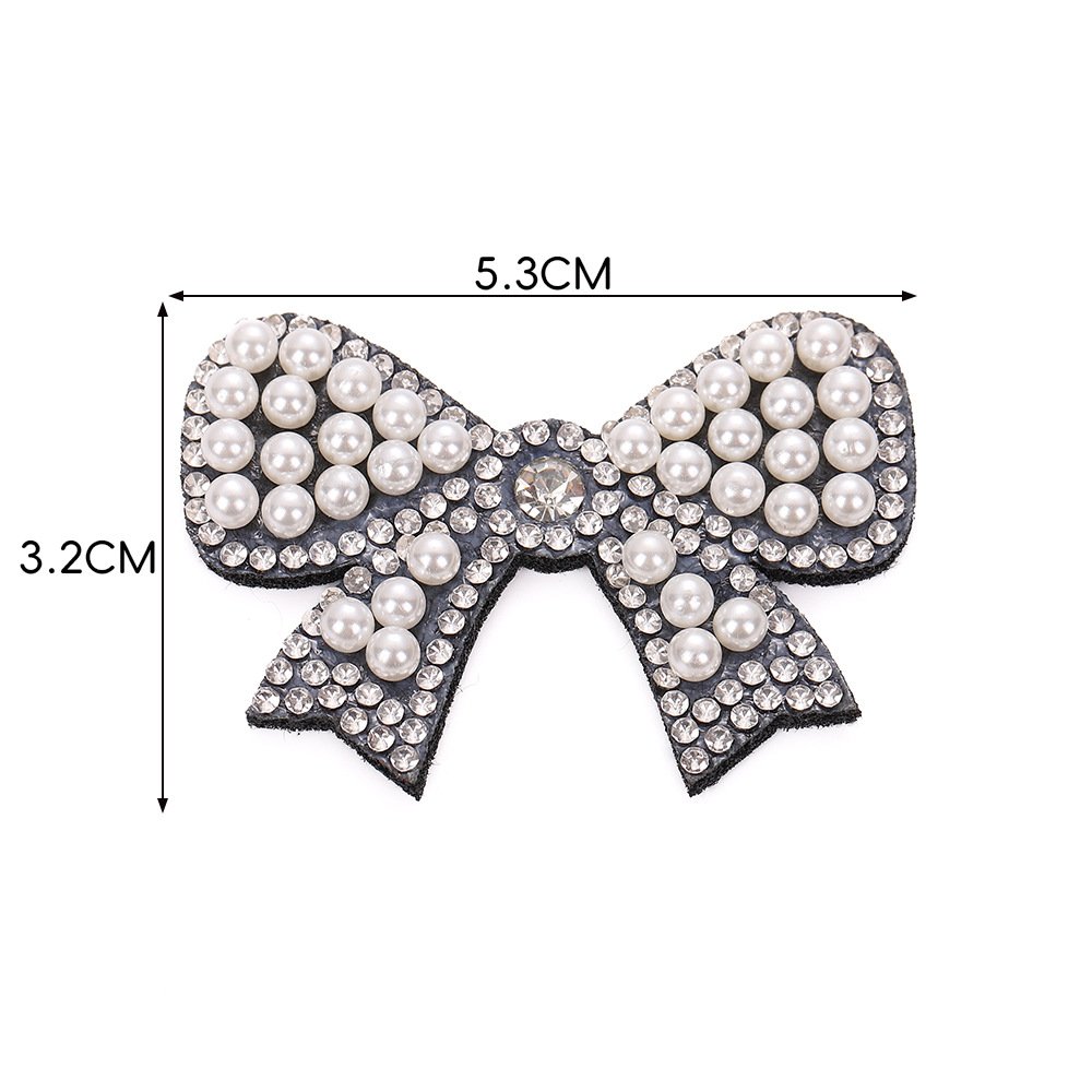 Pearl Bow Rhinestone Iron-On Patch – Full Diamond Non-Woven Applique for Bags, Clothing & Accessories