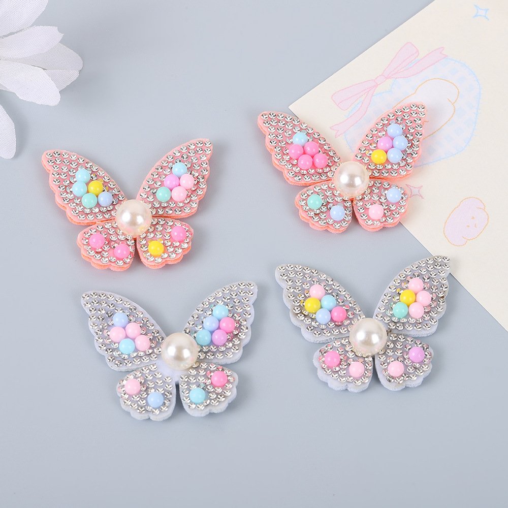 Hot Melt Adhesive Rhinestone Pearl Butterfly Iron-On Patch – 3D Non-Woven Applique for Hair Accessories & Fashion DIY