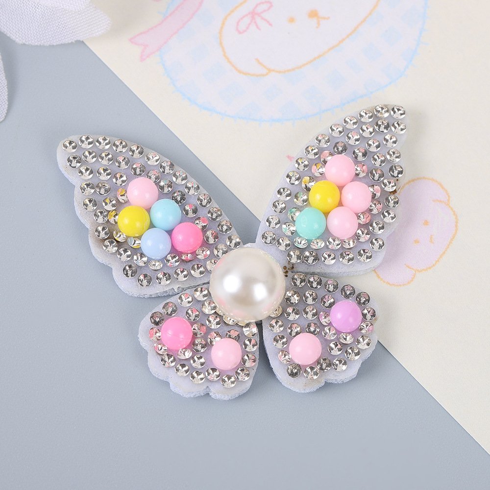 Hot Melt Adhesive Rhinestone Pearl Butterfly Iron-On Patch – 3D Non-Woven Applique for Hair Accessories & Fashion DIY
