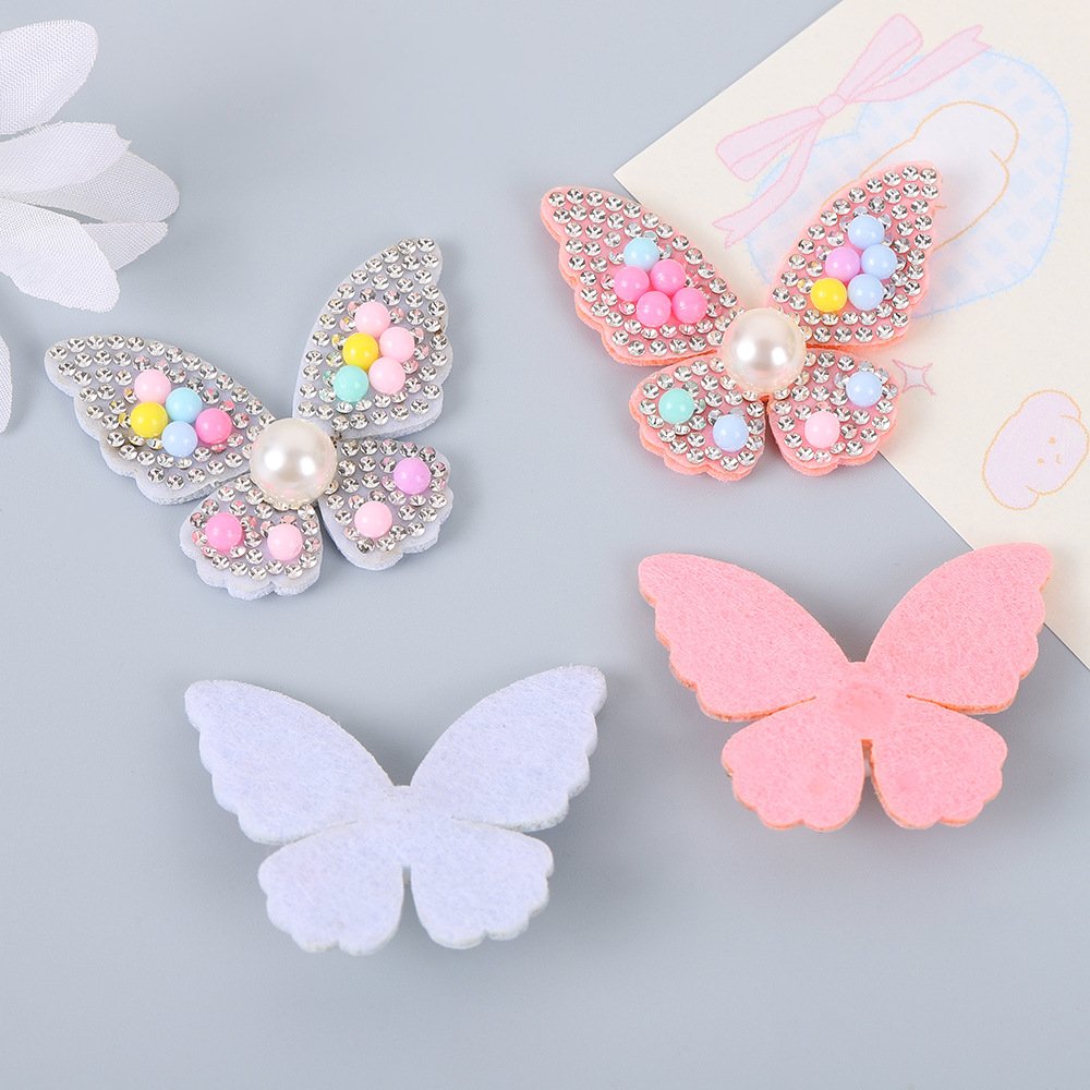 Hot Melt Adhesive Rhinestone Pearl Butterfly Iron-On Patch – 3D Non-Woven Applique for Hair Accessories & Fashion DIY