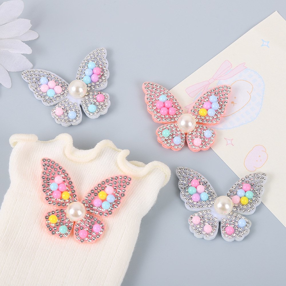 Hot Melt Adhesive Rhinestone Pearl Butterfly Iron-On Patch – 3D Non-Woven Applique for Hair Accessories & Fashion DIY