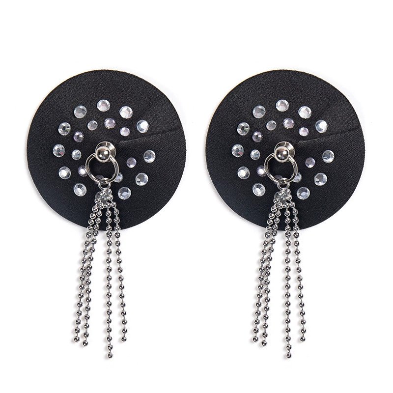 PU Leather Rhinestone Tassel Nipple Covers – Sexy Invisible Pasties with Metal Chain Design - Custom Heat Transfer
