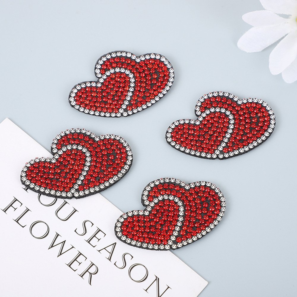 Valentine’s Day Heart Rhinestone Patch – Sparkly Double Heart Iron-on Appliqué for DIY Clothing & Accessories