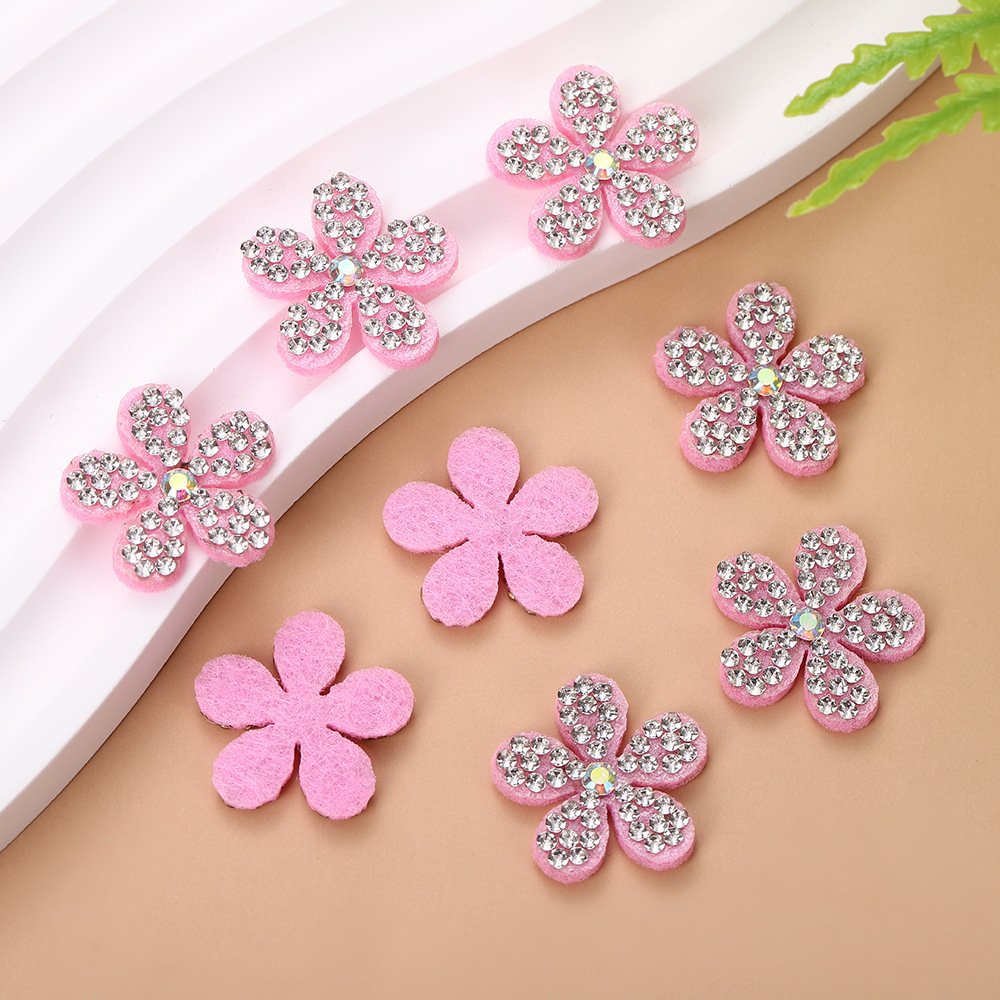 Korean Rhinestone Five-Petal Flower Patch – DIY Accessories, Non-Woven Appliqué for Hair Ties, Bags & Clothing