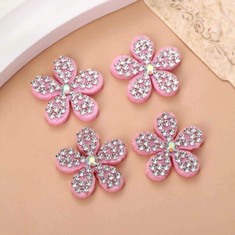 Korean Rhinestone Five-Petal Flower Patch – DIY Accessories, Non-Woven Appliqué for Hair Ties, Bags & Clothing