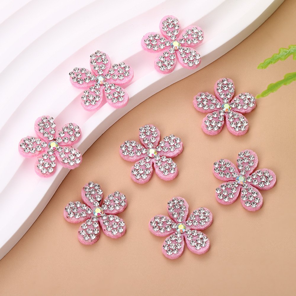 Korean Rhinestone Five-Petal Flower Patch – DIY Accessories, Non-Woven Appliqué for Hair Ties, Bags & Clothing