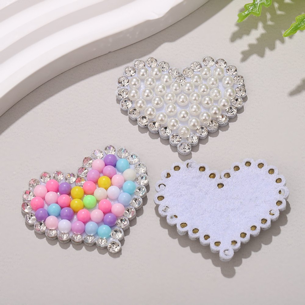 Korean Full Rhinestone Pearl Heart Patch – DIY Non-Woven Iron-On Appliqué for Clothing, Bags & Accessories
