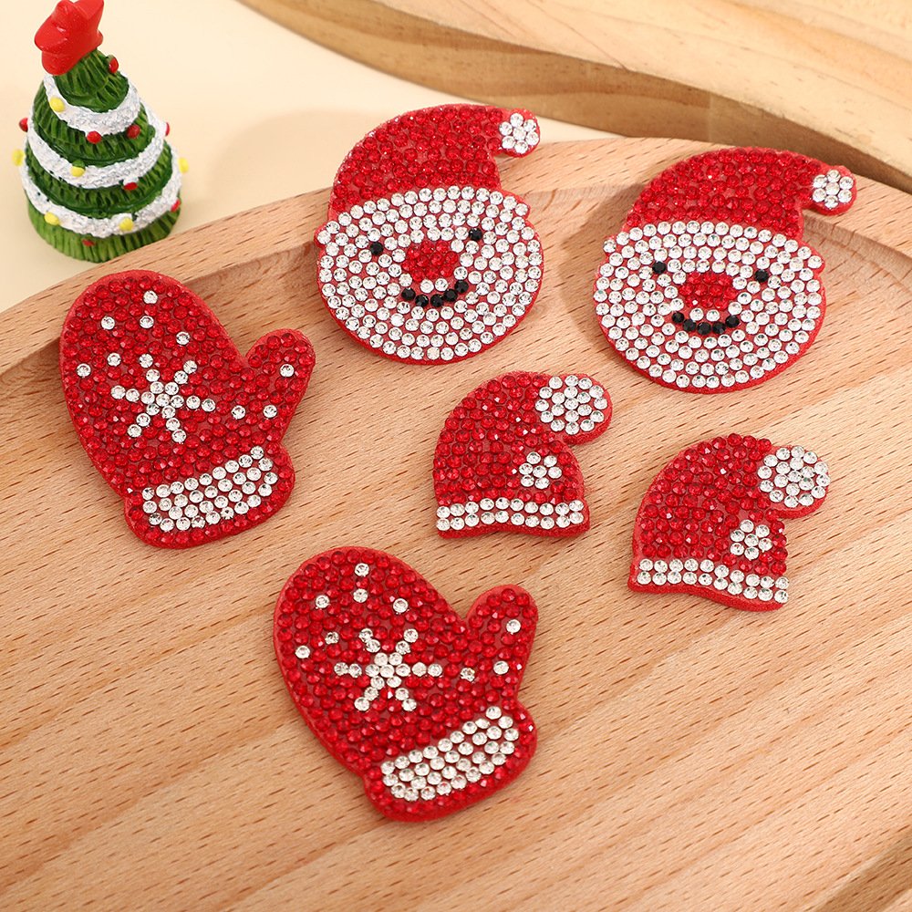 Creative Christmas Series Rhinestone Iron-On Patch – Cartoon Santa Hat DIY Decoration for Clothing & Bags
