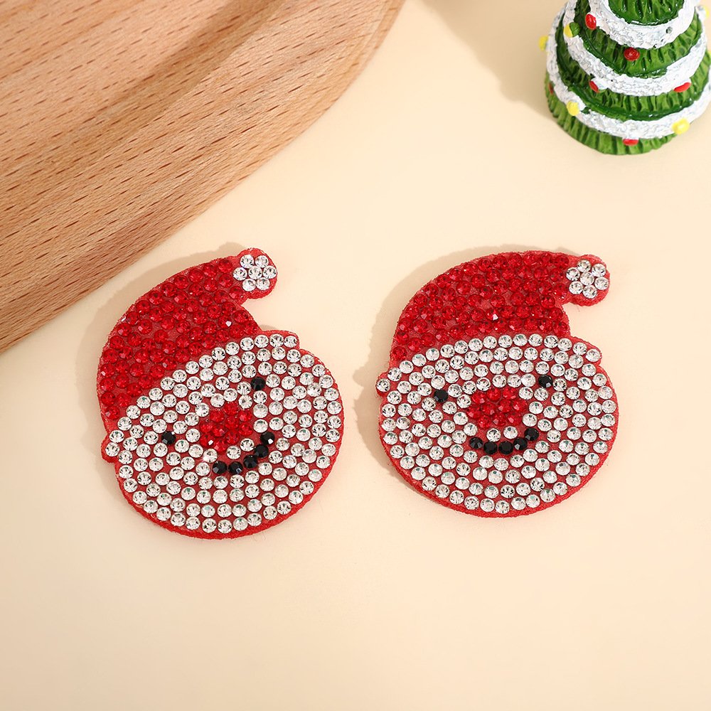 Creative Christmas Series Rhinestone Iron-On Patch – Cartoon Santa Hat DIY Decoration for Clothing & Bags