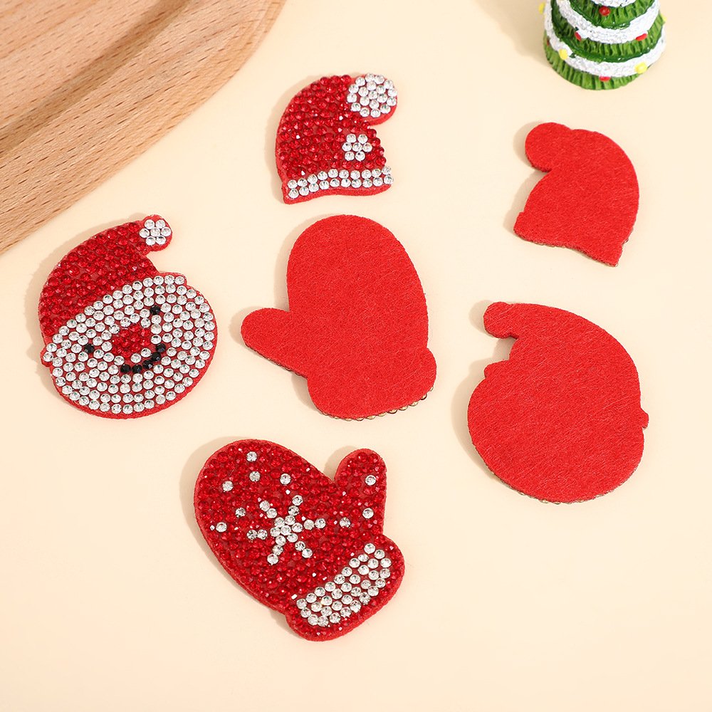 Creative Christmas Series Rhinestone Iron-On Patch – Cartoon Santa Hat DIY Decoration for Clothing & Bags