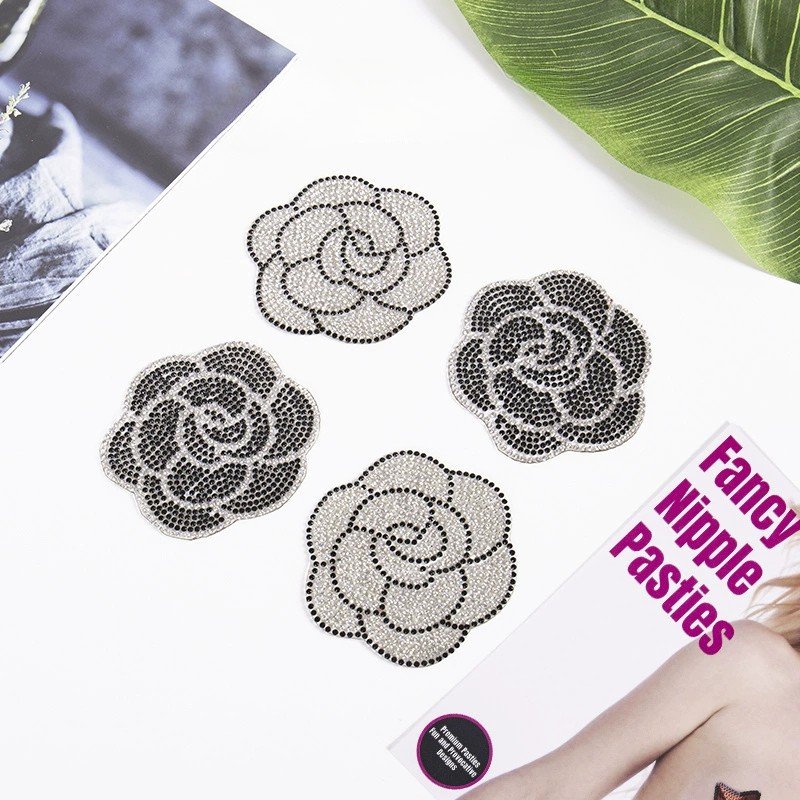 Hand-Brushed Adhesive Diamond Rose Nipple Cover – Invisible Seamless Breast Petals - Custom Heat Transfer