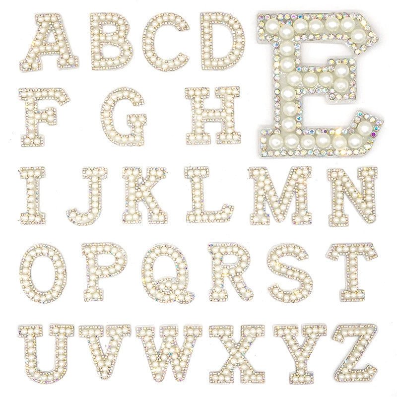 Crystal Pearl Alphabet Patches – DIY Clothing & Bag Accessories (26 Letters A–Z)