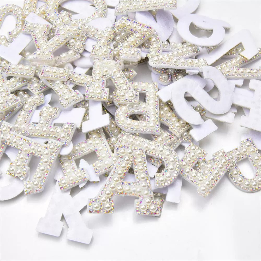 Crystal Pearl Alphabet Patches – DIY Clothing & Bag Accessories (26 Letters A–Z)